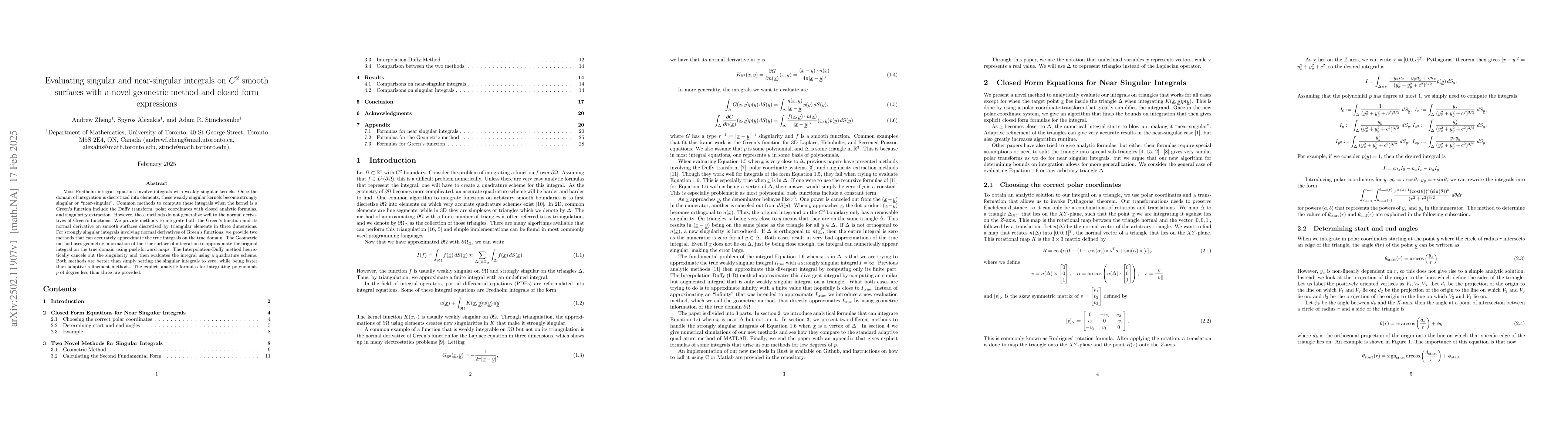 Thumbnail for Evaluating singular and near-singular integrals on $C^2$ smooth surfaces
  with a novel geometric method and closed form expressions