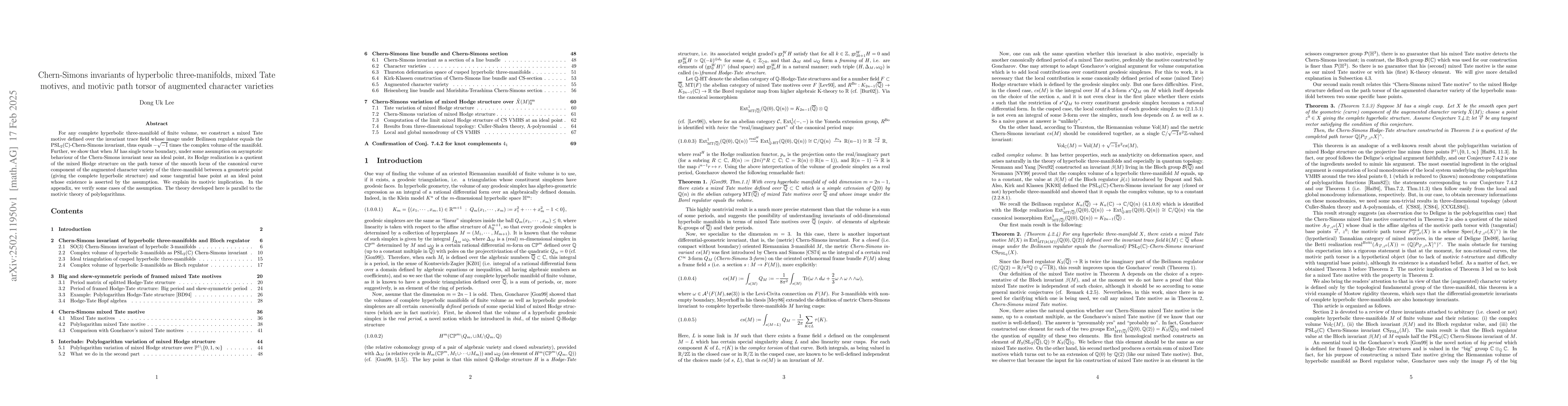 Thumbnail for Chern-Simons invariants of hyperbolic three-manifolds, mixed Tate
  motives, and motivic path torsor of augmented character varieties
