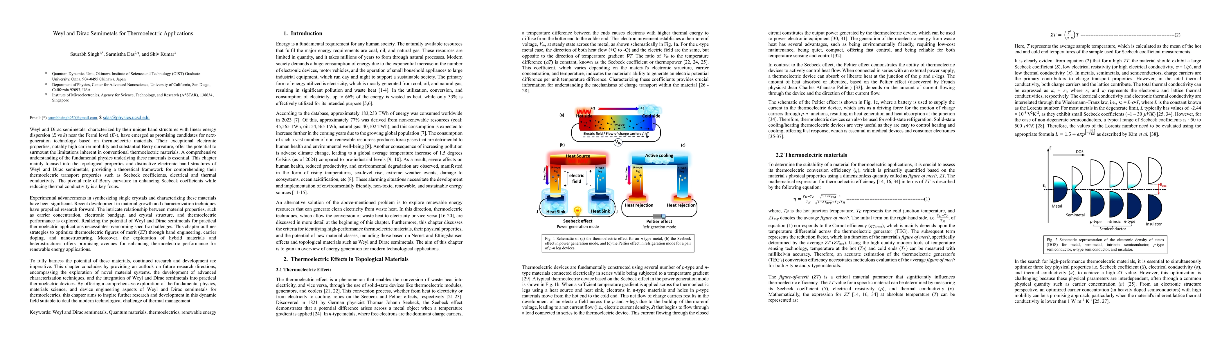 Thumbnail for Weyl and Dirac Semimetals for Thermoelectric Applications