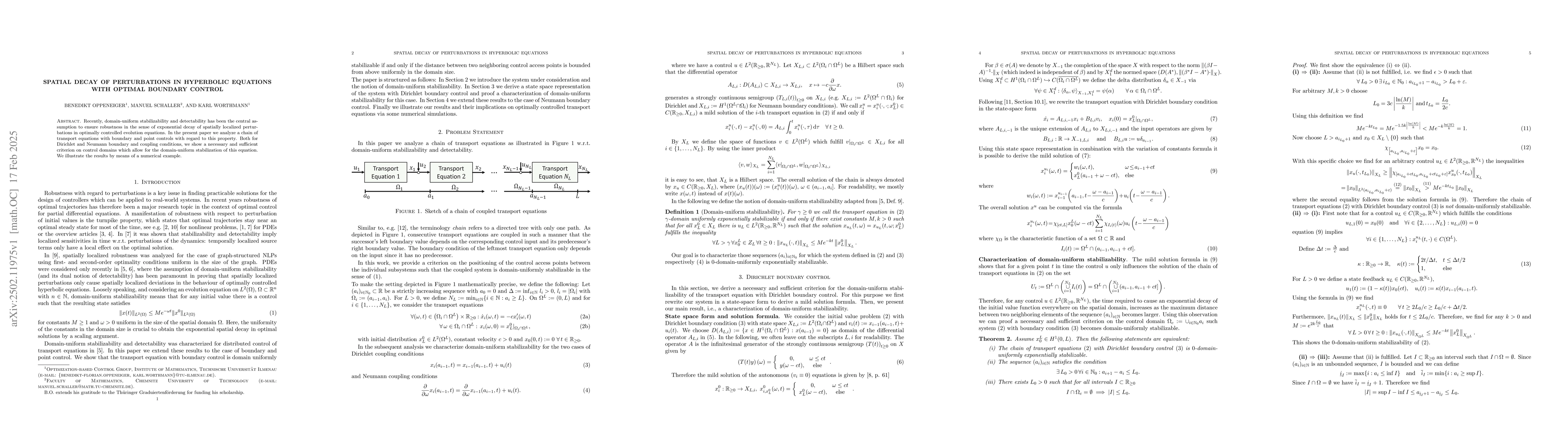 Thumbnail for Spatial decay of perturbations in hyperbolic equations with optimal
  boundary control