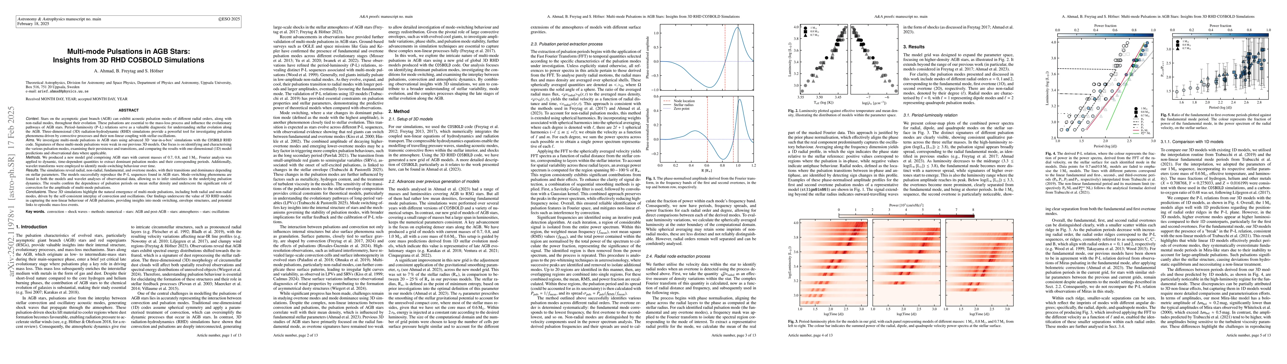 Thumbnail for Multi-mode Pulsations in AGB Stars: Insights from 3D RHD CO5BOLD
  Simulations