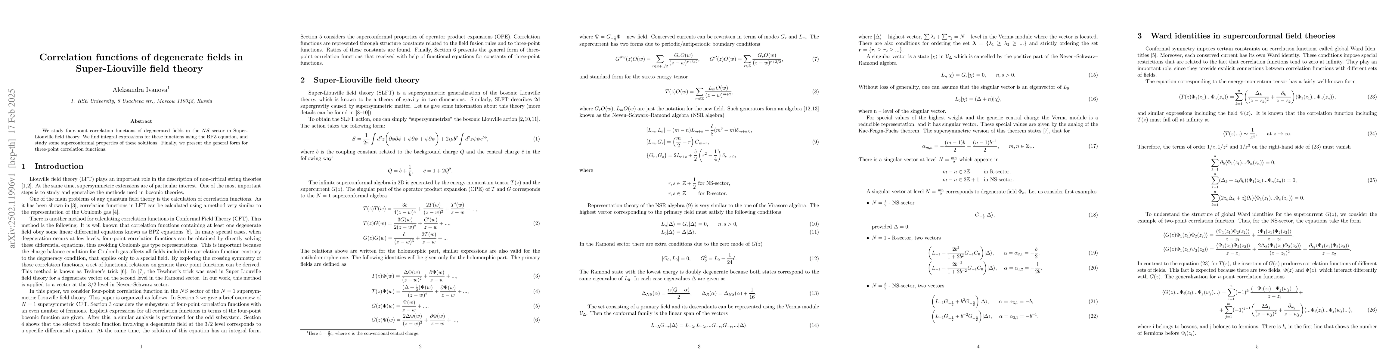 Thumbnail for Correlation functions of degenerate fields in Super-Liouville field
  theory