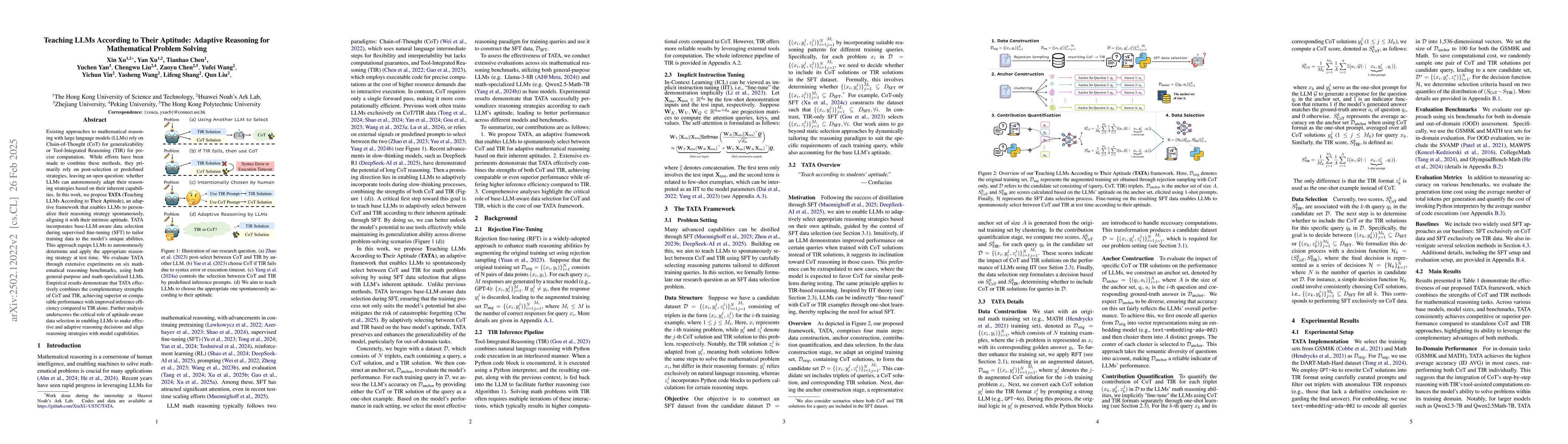 Thumbnail for Teaching LLMs According to Their Aptitude: Adaptive Reasoning for
  Mathematical Problem Solving