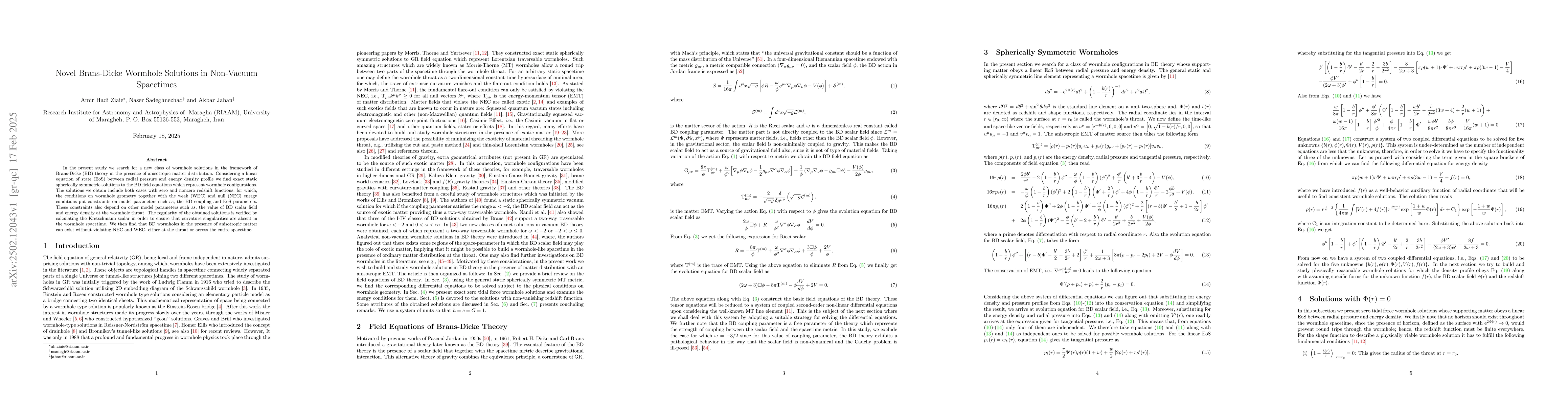 Thumbnail for Novel Brans-Dicke Wormhole Solutions in Non-Vacuum Spacetimes