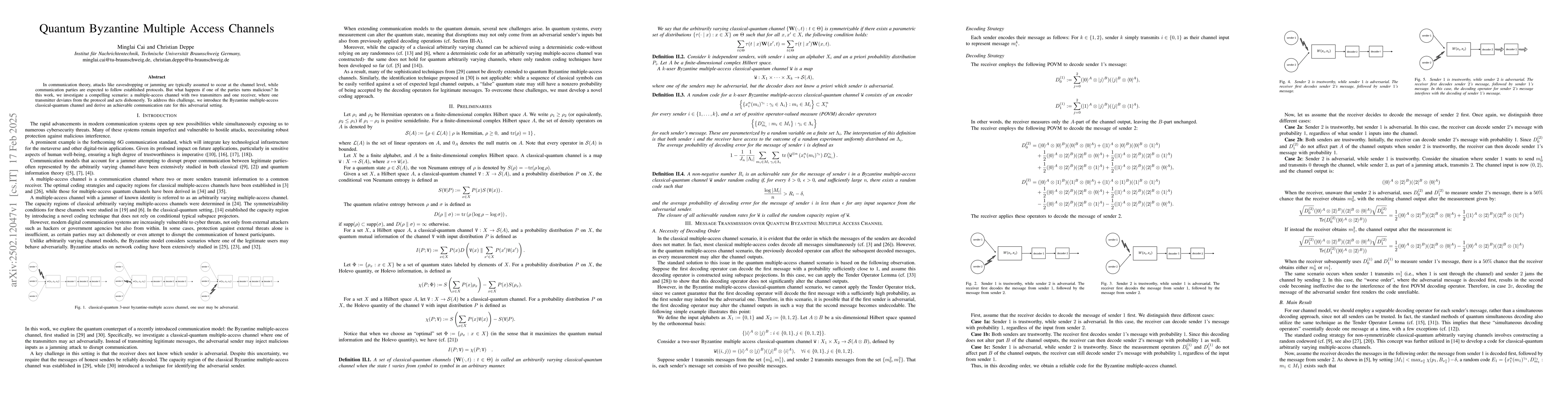 Thumbnail for Quantum Byzantine Multiple Access Channels
