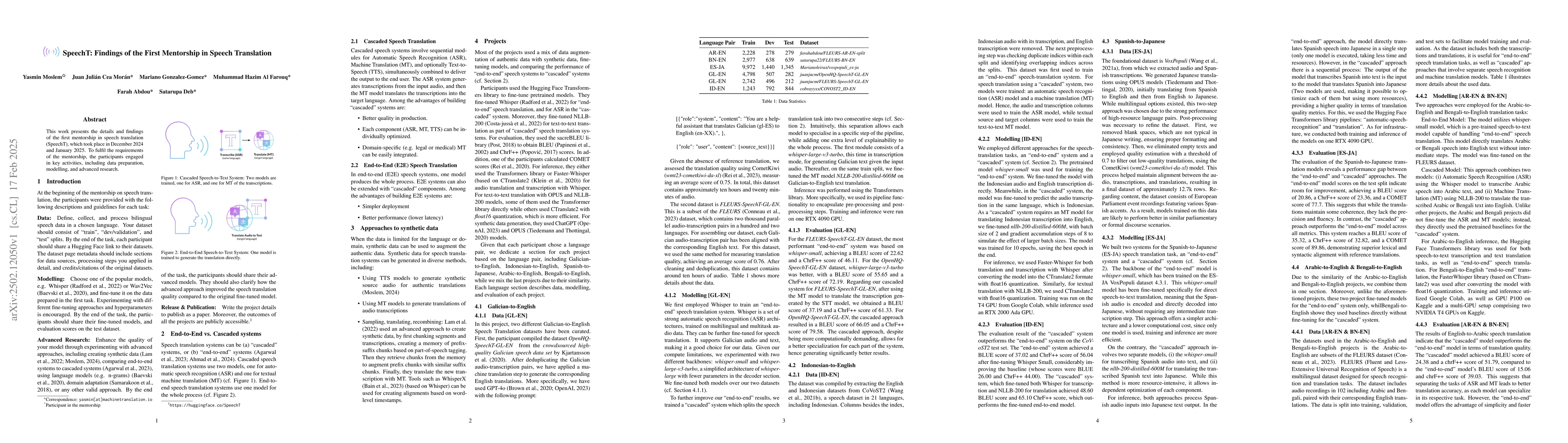 Thumbnail for SpeechT: Findings of the First Mentorship in Speech Translation