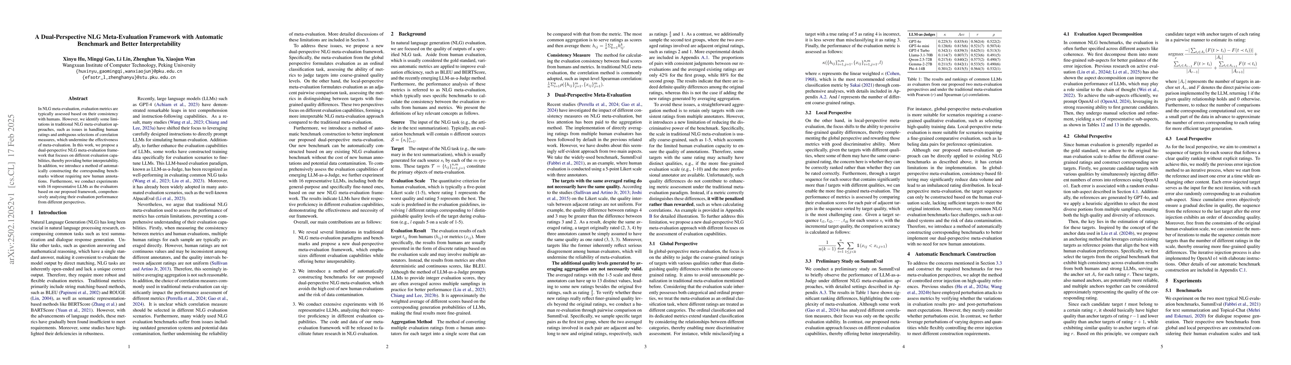 Thumbnail for A Dual-Perspective NLG Meta-Evaluation Framework with Automatic
  Benchmark and Better Interpretability
