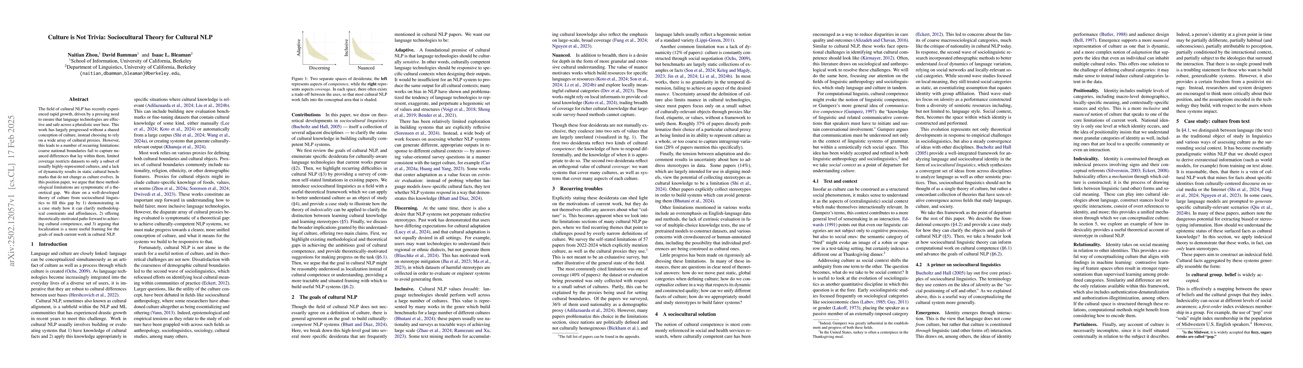 Thumbnail for Culture is Not Trivia: Sociocultural Theory for Cultural NLP