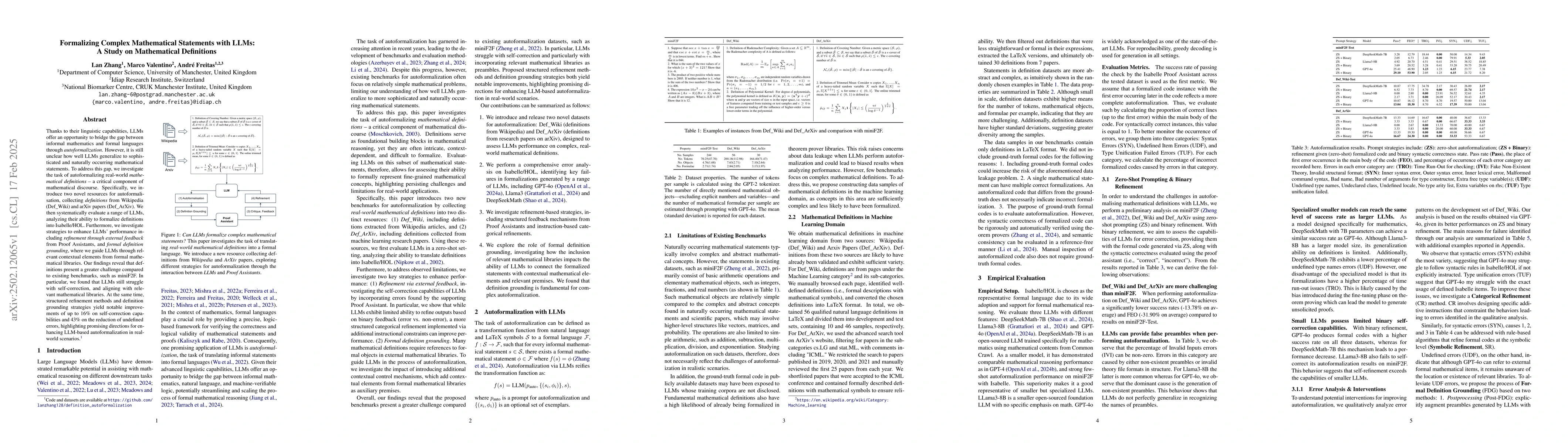 Thumbnail for Formalizing Complex Mathematical Statements with LLMs: A Study on
  Mathematical Definitions