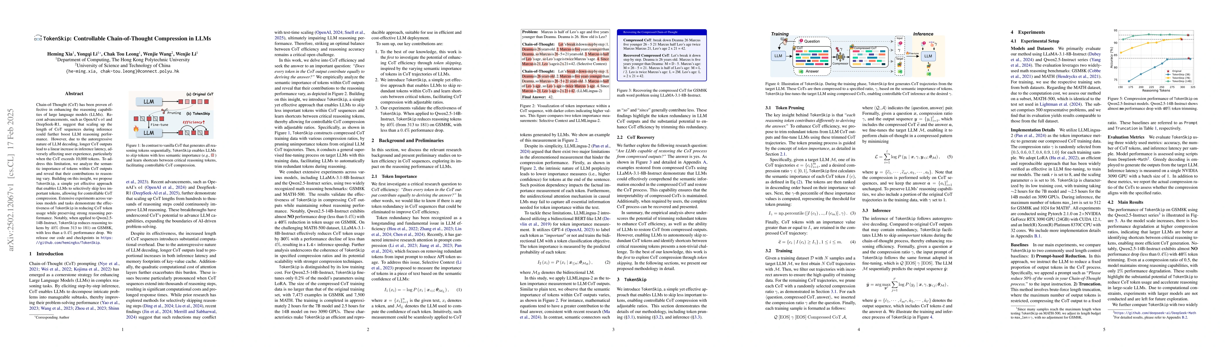 Thumbnail for TokenSkip: Controllable Chain-of-Thought Compression in LLMs