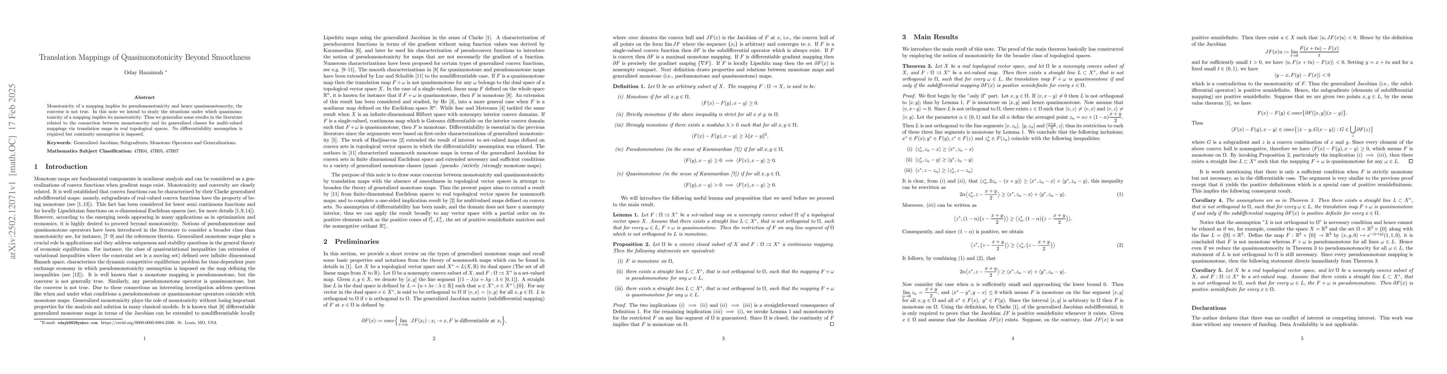 Thumbnail for Translation Mappings of Quasimonotonicity Beyond Smoothness