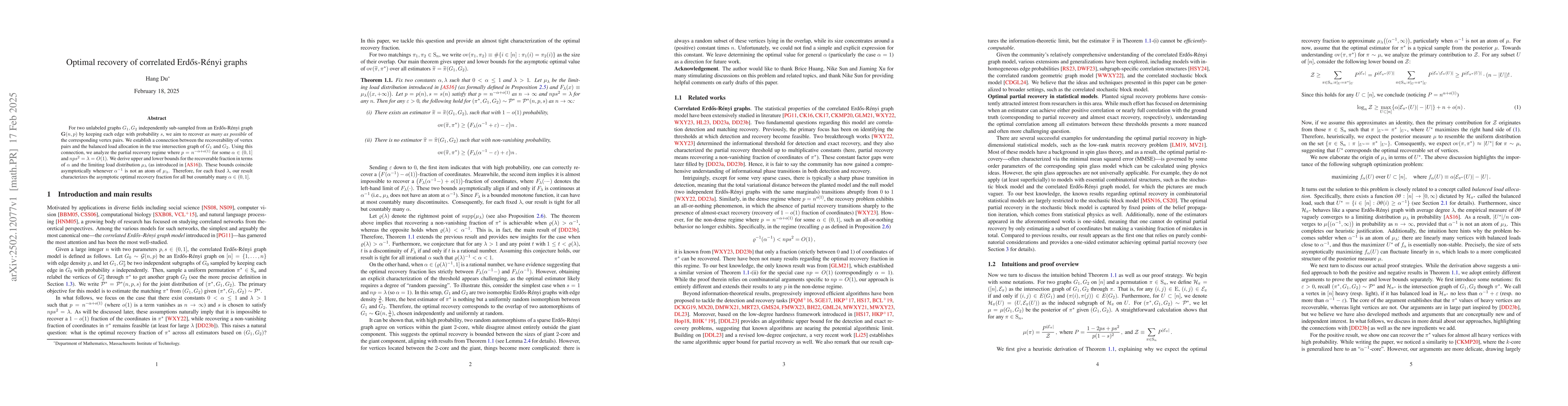 Thumbnail for Optimal recovery of correlated Erdős-Rényi graphs