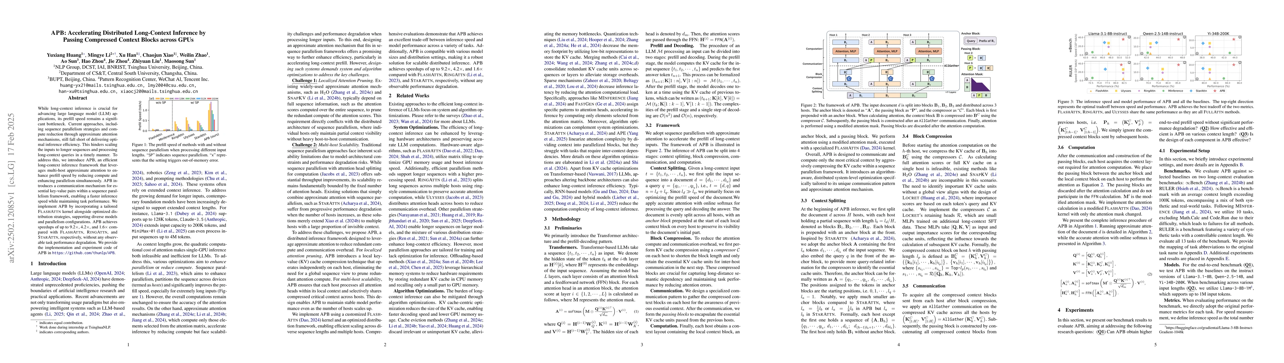 Thumbnail for APB: Accelerating Distributed Long-Context Inference by Passing
  Compressed Context Blocks across GPUs