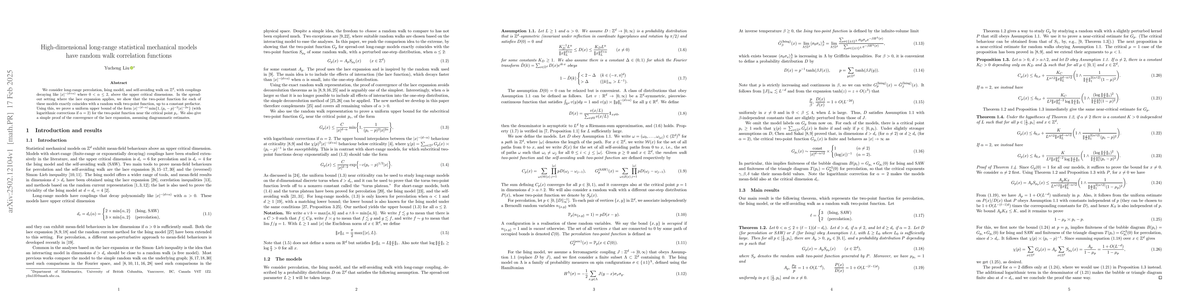 Thumbnail for High-dimensional long-range statistical mechanical models have random
  walk correlation functions