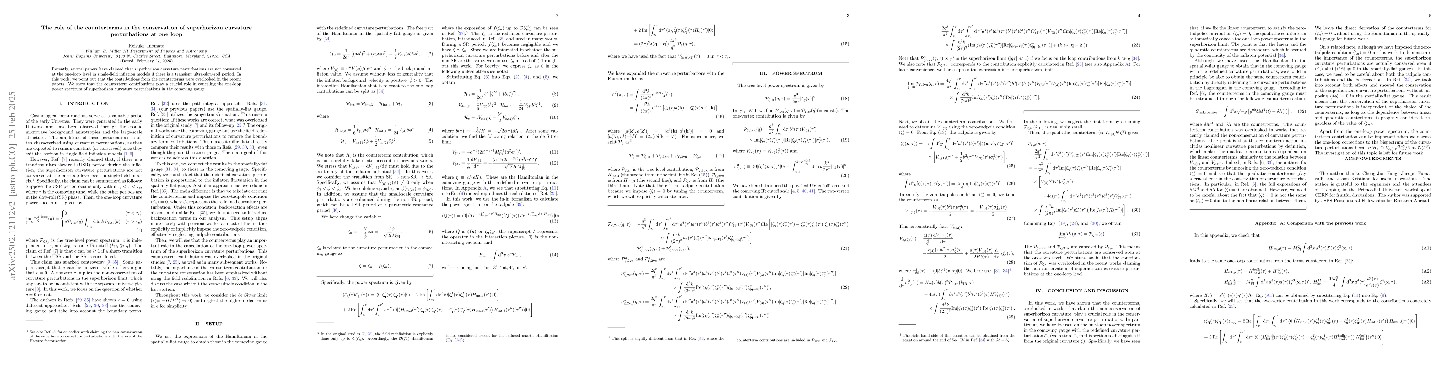 Thumbnail for The role of the counterterms in the conservation of superhorizon
  curvature perturbations at one loop