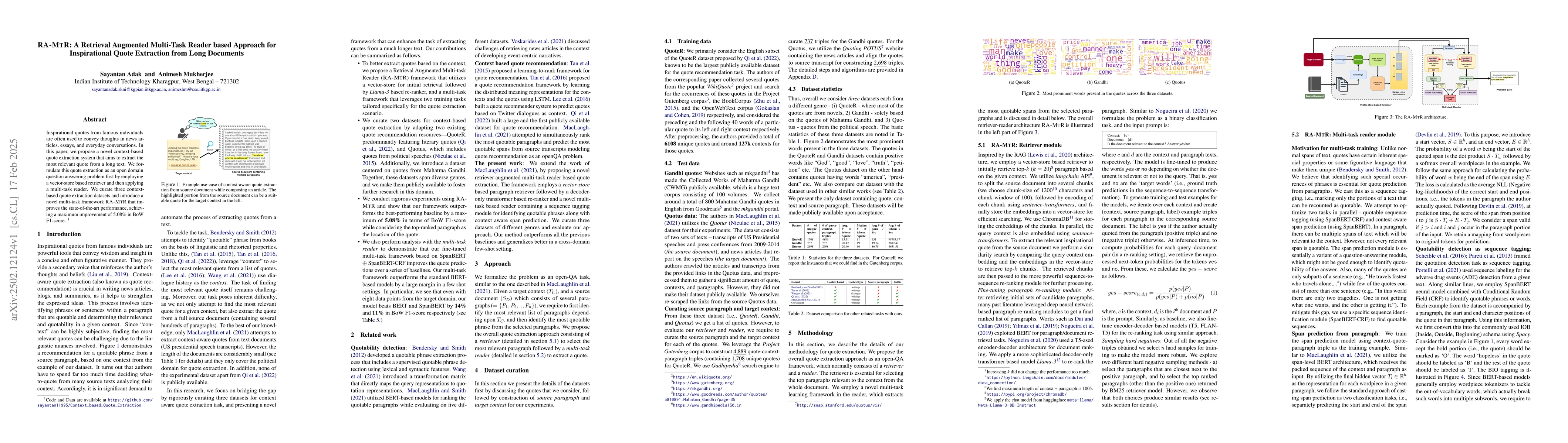 Thumbnail for RA-MTR: A Retrieval Augmented Multi-Task Reader based Approach for
  Inspirational Quote Extraction from Long Documents