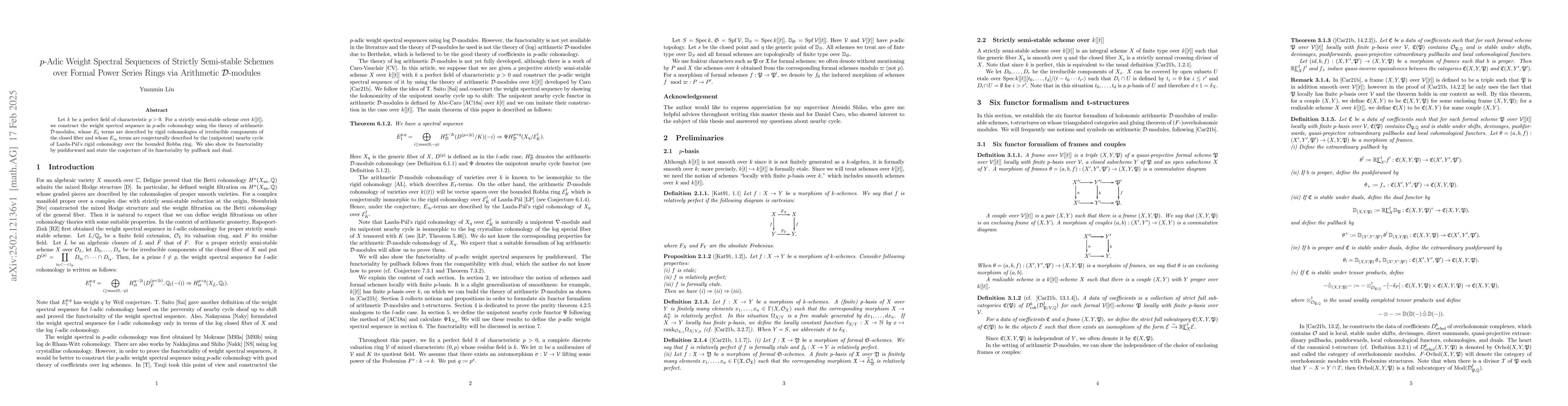 Thumbnail for $p$-Adic Weight Spectral Sequences of Strictly Semi-stable Schemes over
  Formal Power Series Rings via Arithmetic $\mathcal{D}$-modules