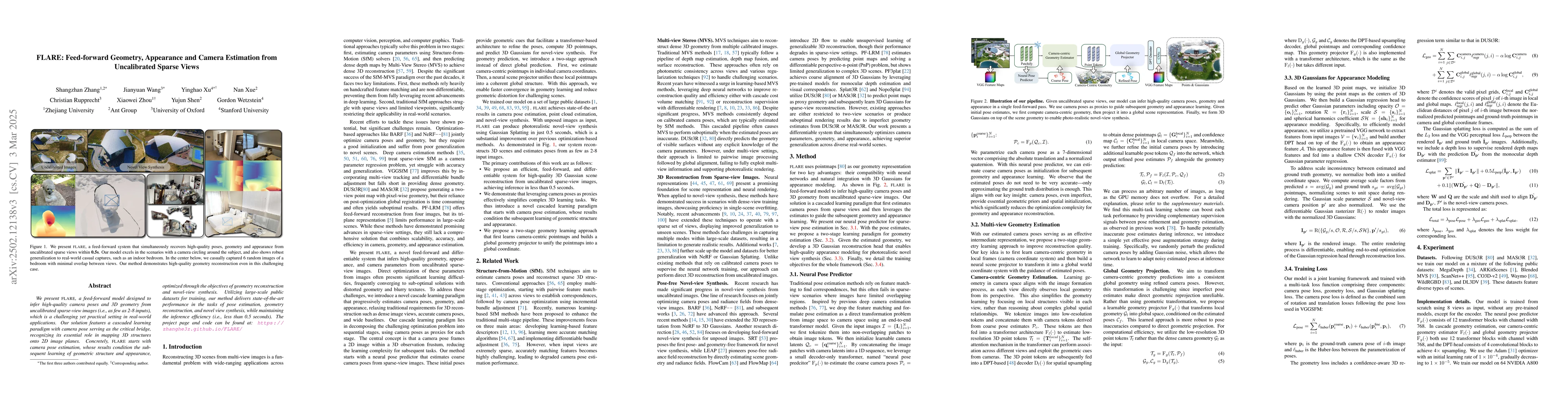Thumbnail for FLARE: Feed-forward Geometry, Appearance and Camera Estimation from
  Uncalibrated Sparse Views