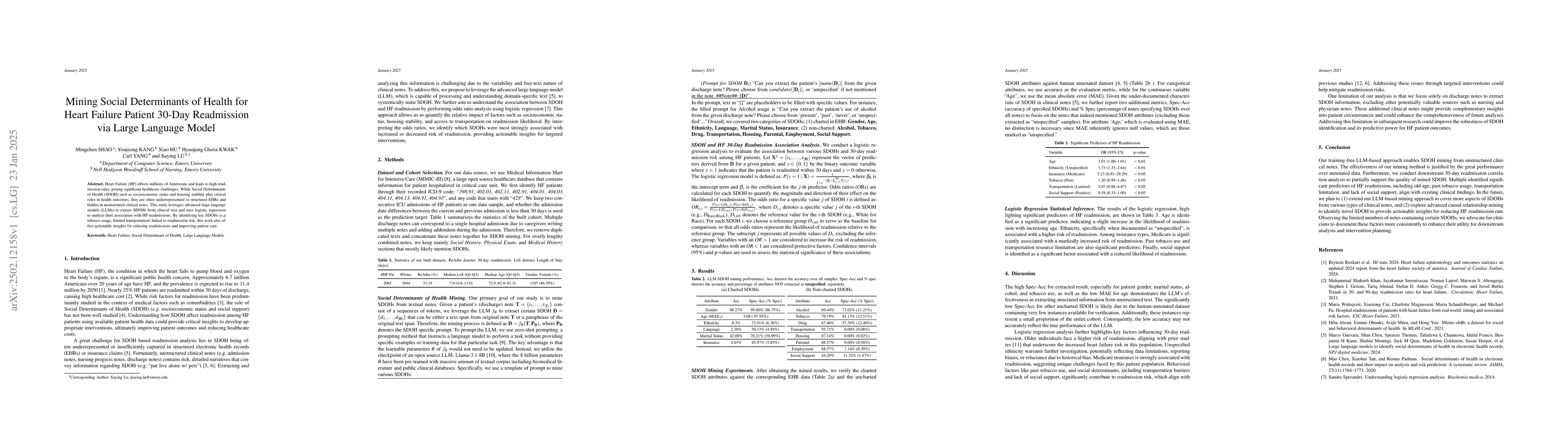 Thumbnail for Mining Social Determinants of Health for Heart Failure Patient 30-Day
  Readmission via Large Language Model