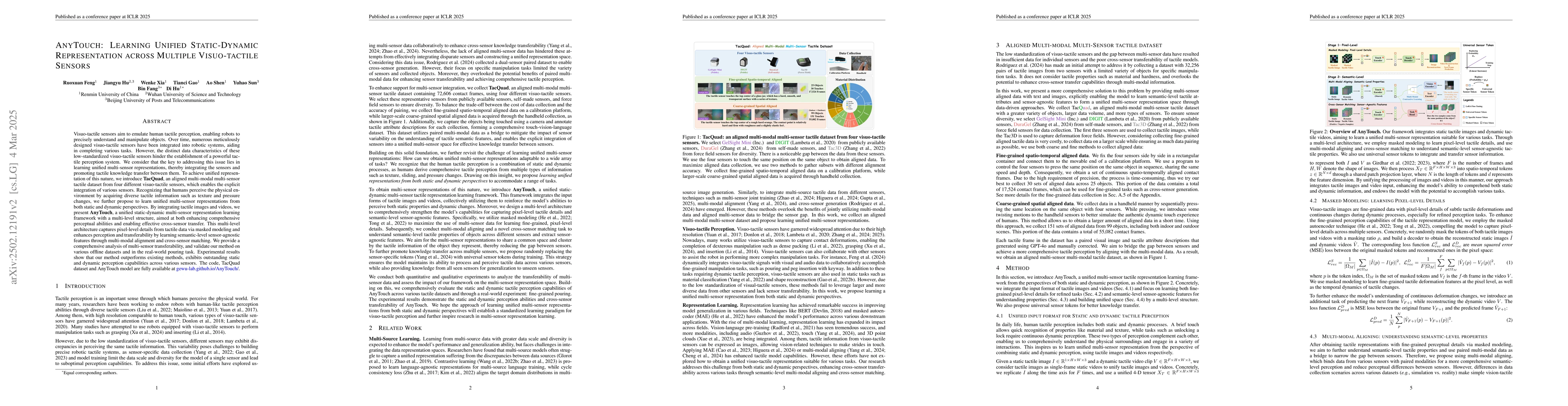 Thumbnail for AnyTouch: Learning Unified Static-Dynamic Representation across Multiple
  Visuo-tactile Sensors