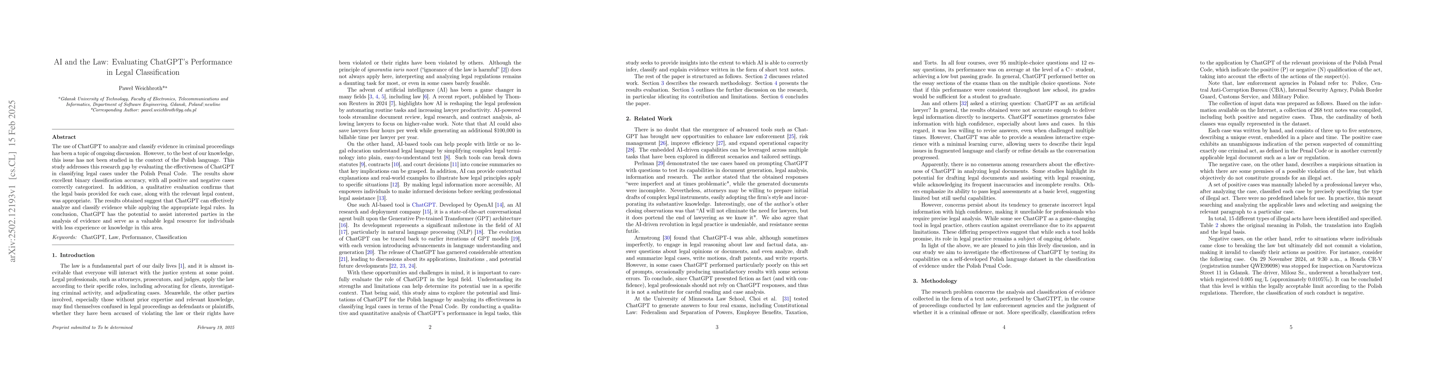 Thumbnail for AI and the Law: Evaluating ChatGPT's Performance in Legal Classification