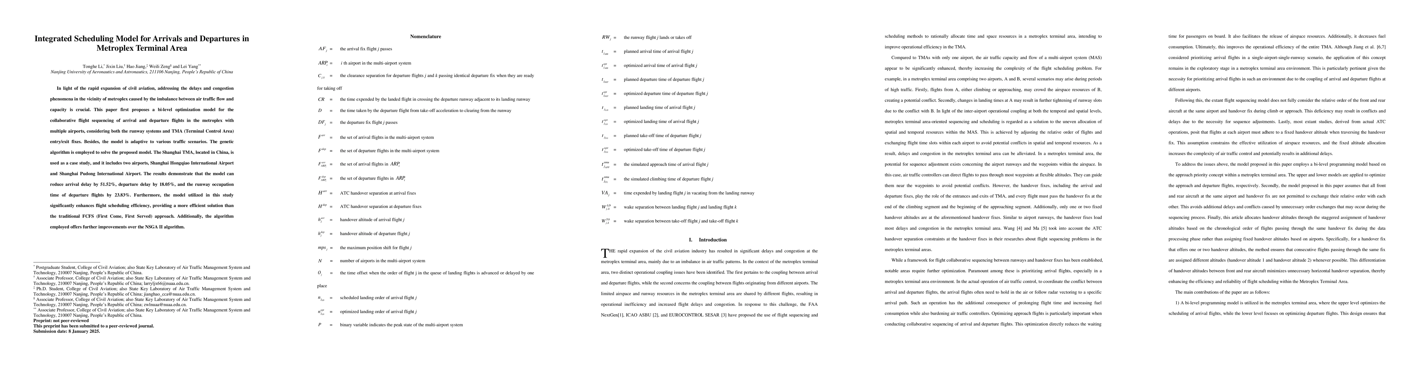 Thumbnail for Integrated Scheduling Model for Arrivals and Departures in Metroplex
  Terminal Area