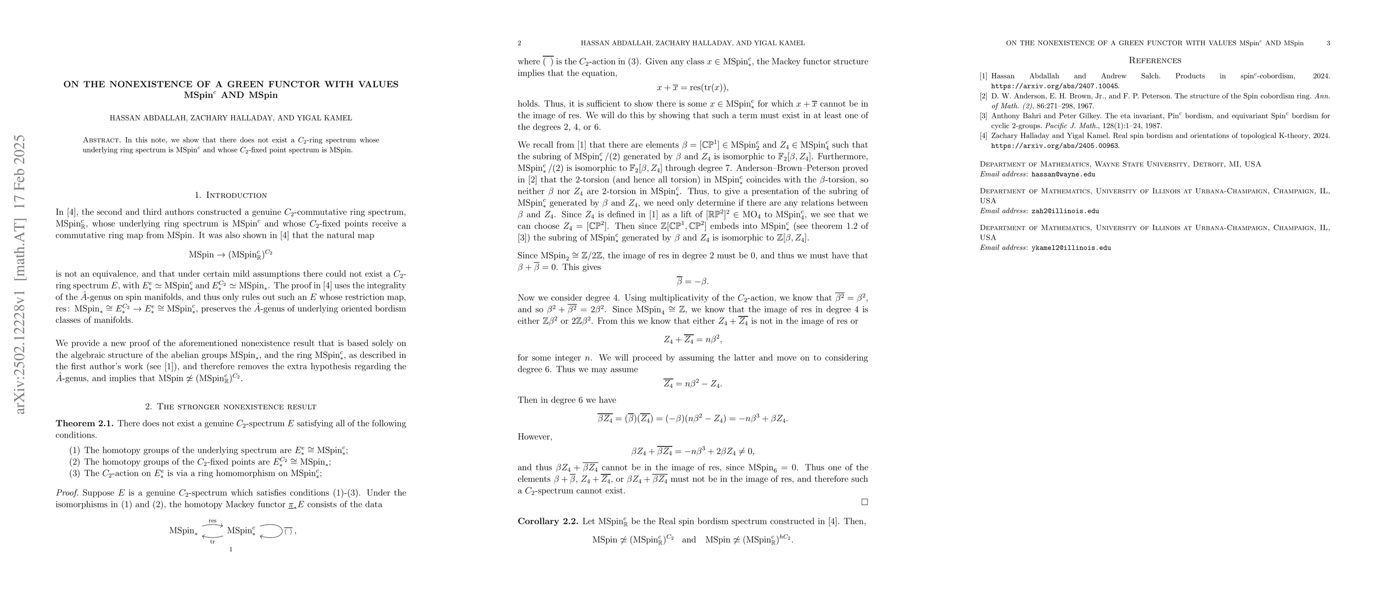 Thumbnail for On the nonexistence of a Green functor with values MSpin${}^c$ and MSpin