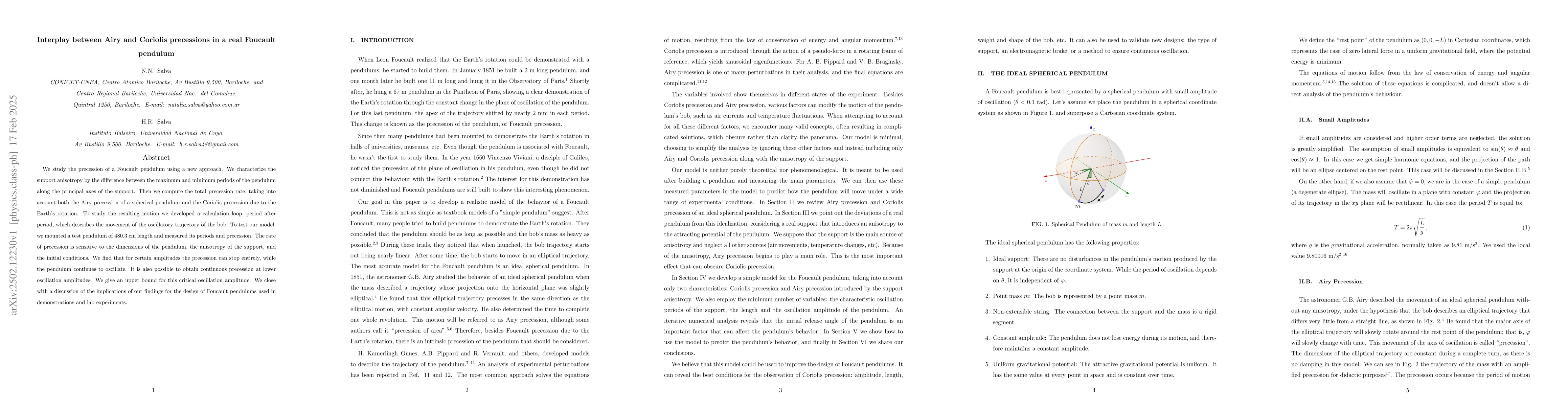 Thumbnail for Interplay between Airy and Coriolis precessions in a real Foucault
  pendulum