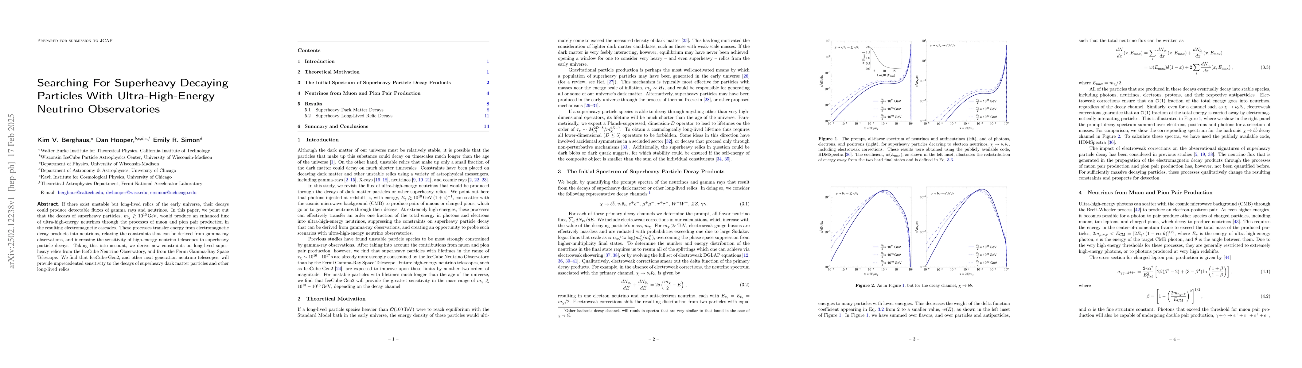 Thumbnail for Searching For Superheavy Decaying Particles With Ultra-High-Energy
  Neutrino Observatories