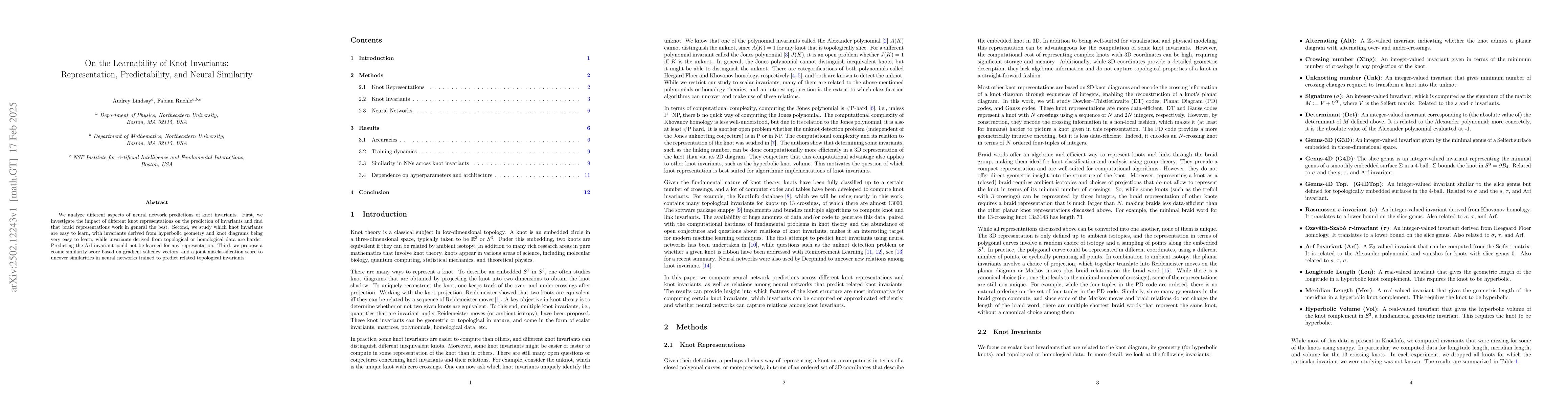 Thumbnail for On the Learnability of Knot Invariants: Representation, Predictability,
  and Neural Similarity