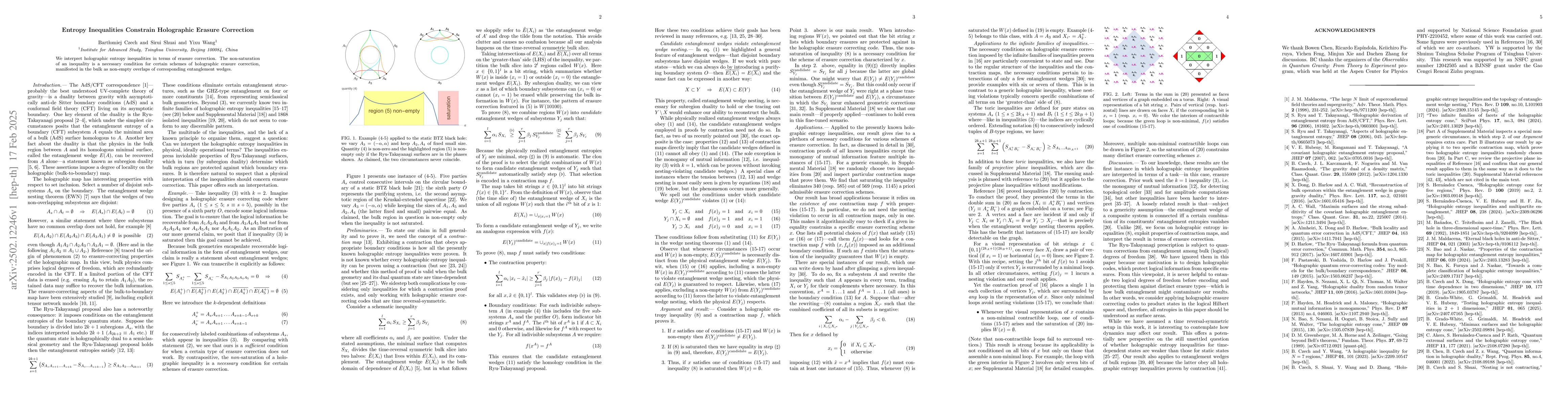 Thumbnail for Entropy Inequalities Constrain Holographic Erasure Correction