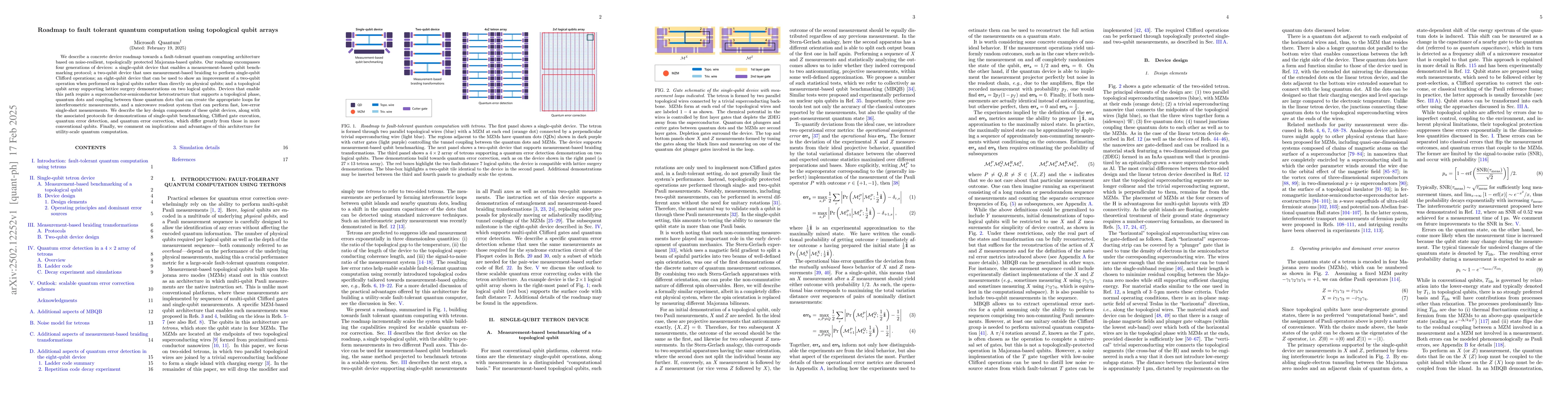 Thumbnail for Roadmap to fault tolerant quantum computation using topological qubit
  arrays