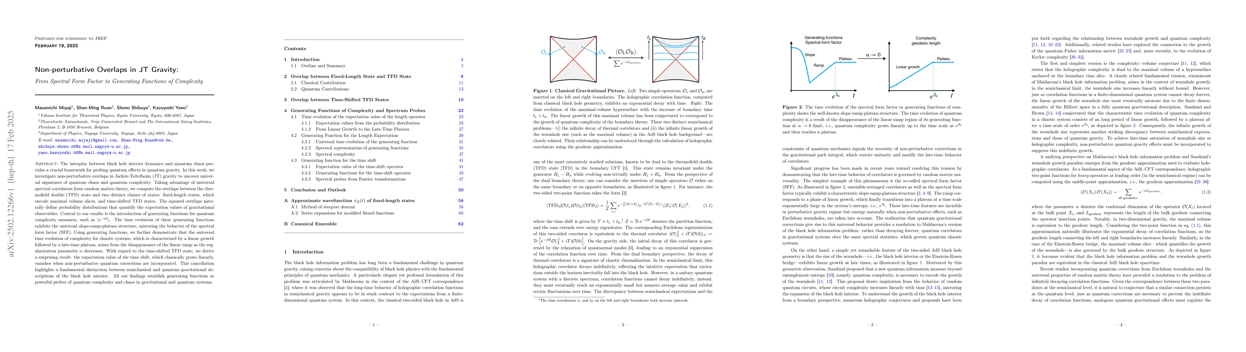 Thumbnail for Non-perturbative Overlaps in JT Gravity: From Spectral Form Factor to
  Generating Functions of Complexity