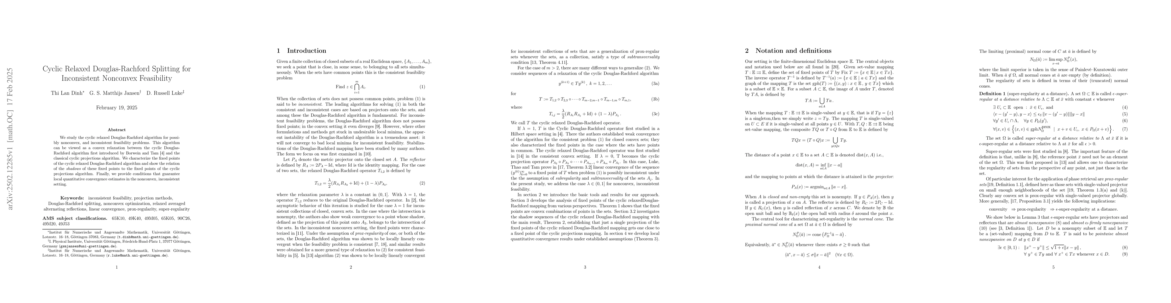 Thumbnail for Cyclic Relaxed Douglas-Rachford Splitting for Inconsistent Nonconvex
  Feasibility