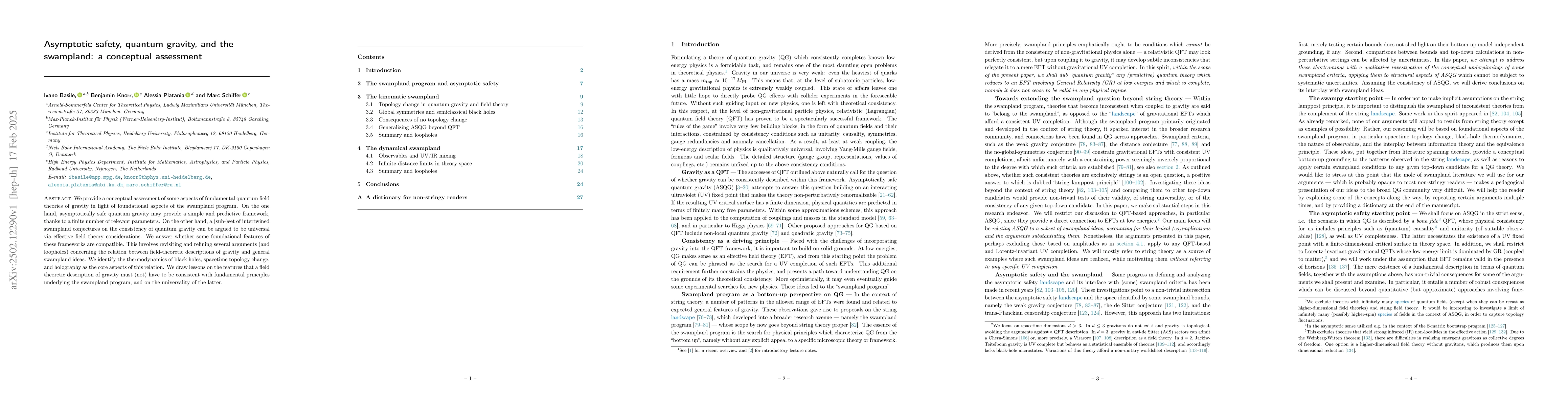 Thumbnail for Asymptotic safety, quantum gravity, and the swampland: a conceptual
  assessment