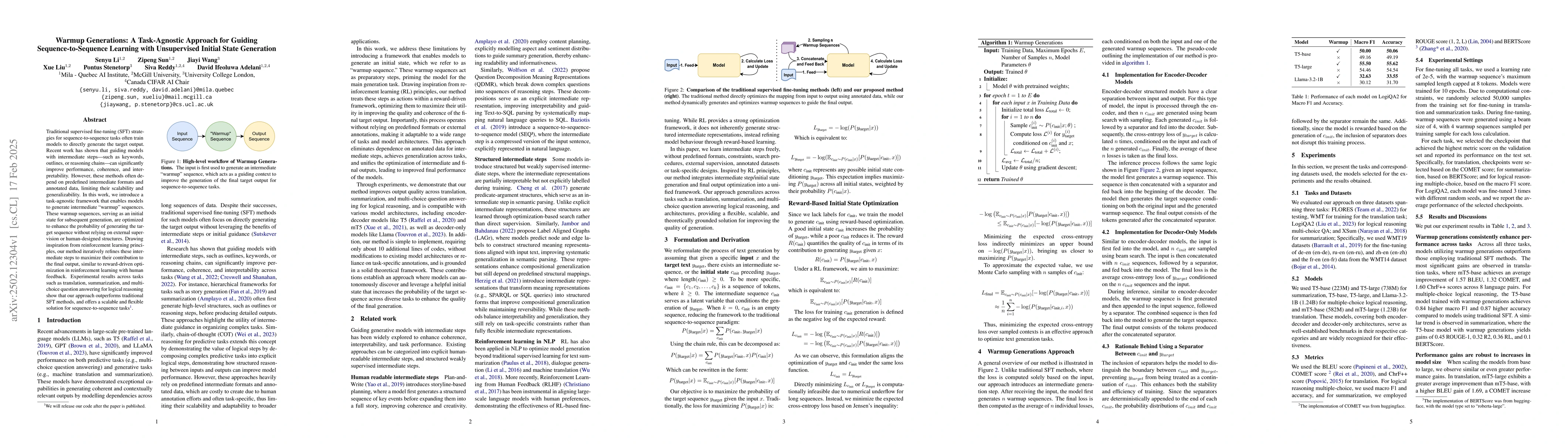 Thumbnail for Warmup Generations: A Task-Agnostic Approach for Guiding
  Sequence-to-Sequence Learning with Unsupervised Initial State Generation