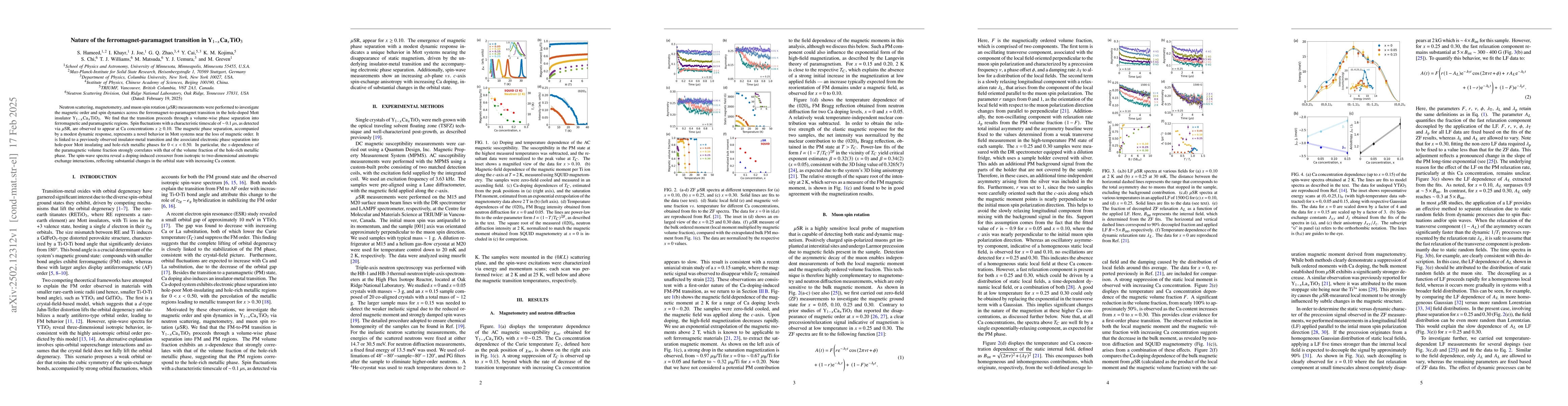 Thumbnail for Nature of the ferromagnet-paramagnet transition in
  Y$_{1-x}$Ca$_{x}$TiO$_{3}$