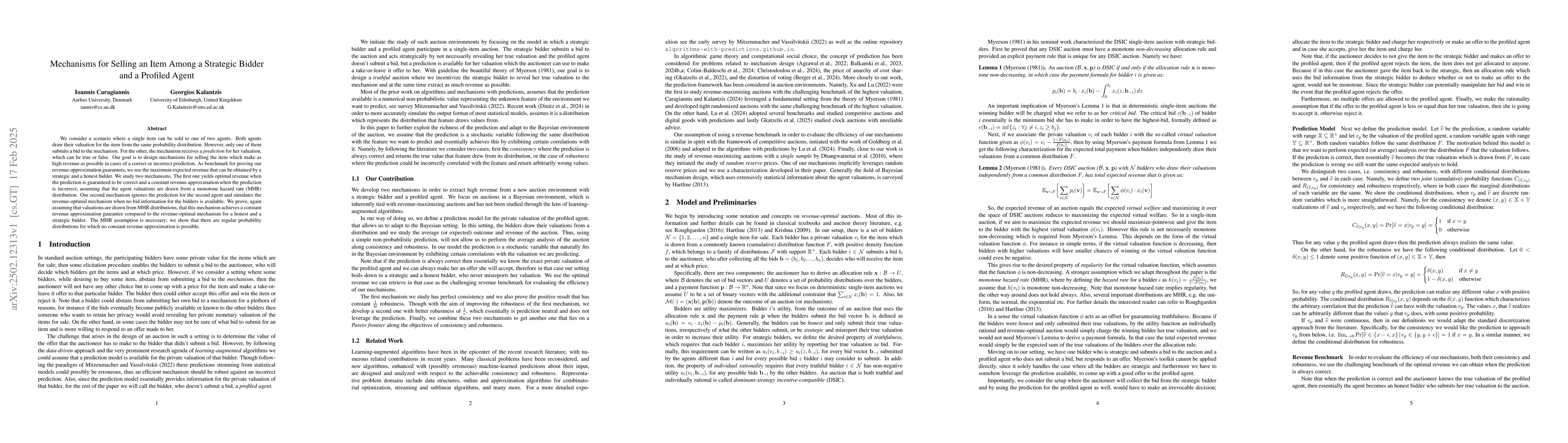 Thumbnail for Mechanisms for Selling an Item Among a Strategic Bidder and a Profiled
  Agent