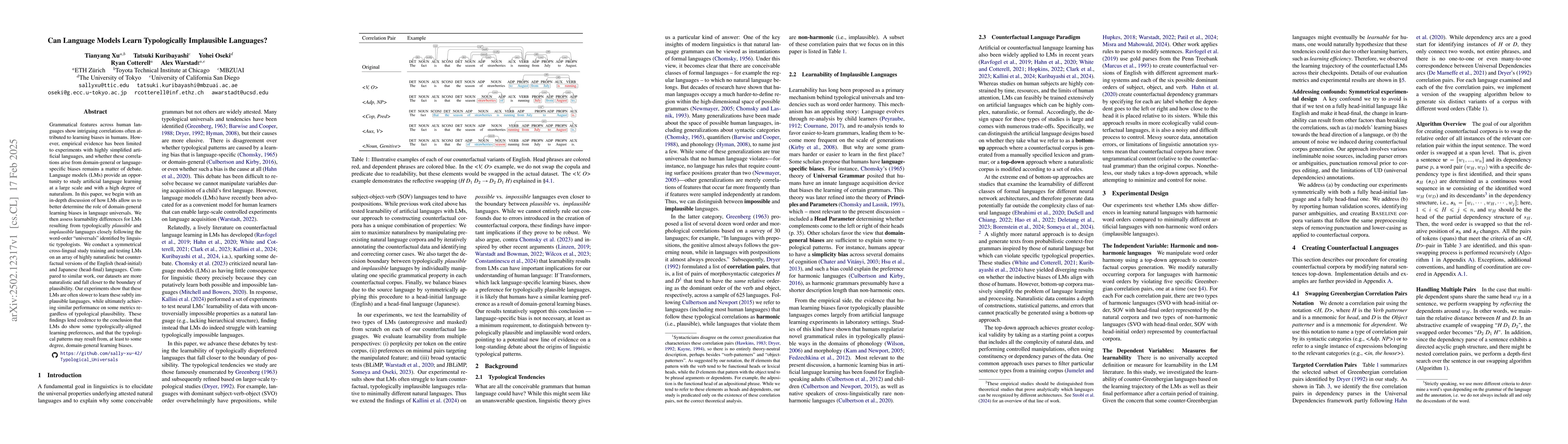 Thumbnail for Can Language Models Learn Typologically Implausible Languages?