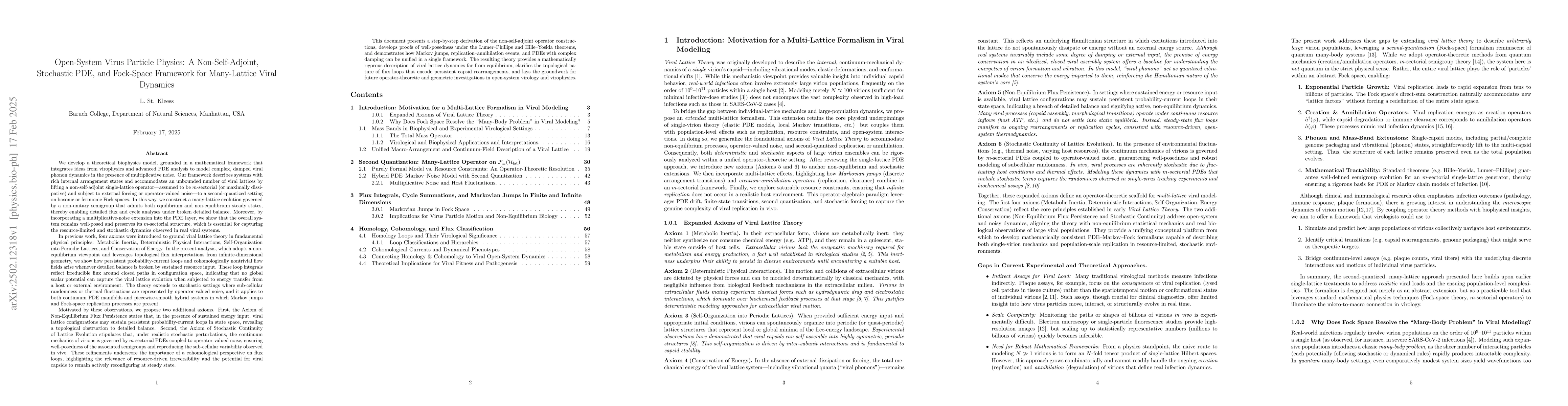 Thumbnail for Open-System Virus Particle Physics: A Non-Self-Adjoint, Stochastic PDE,
  and Fock-Space Framework for Many-Lattice Viral Dynamics
