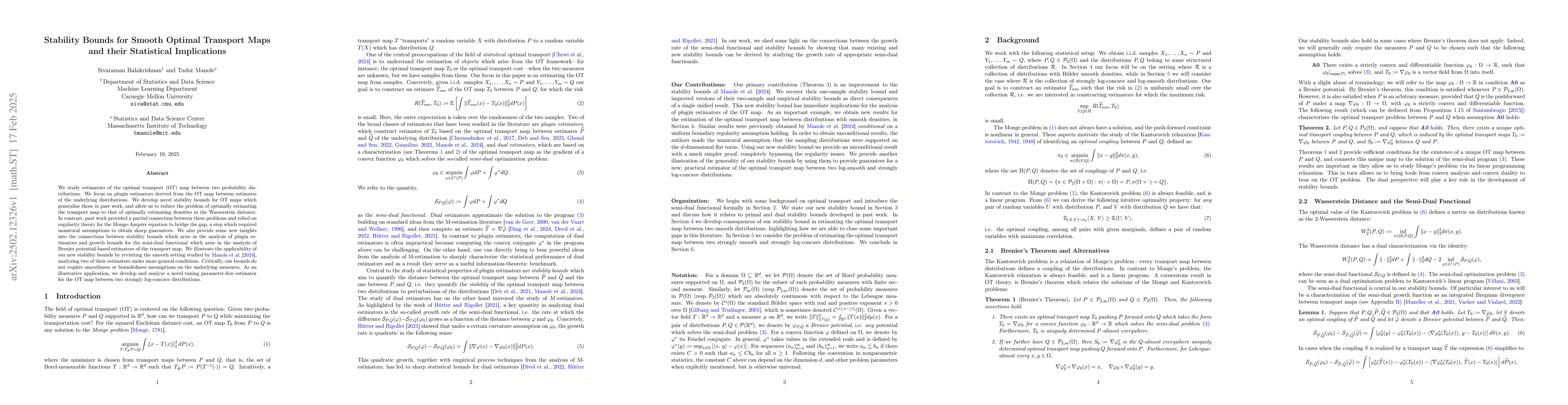 Thumbnail for Stability Bounds for Smooth Optimal Transport Maps and their Statistical
  Implications