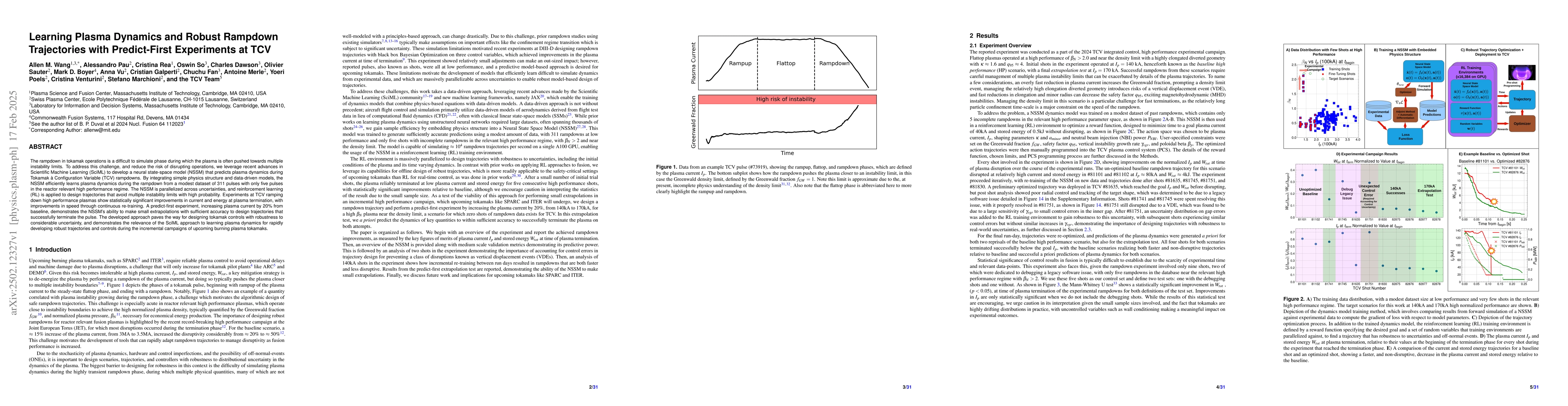 Thumbnail for Learning Plasma Dynamics and Robust Rampdown Trajectories with
  Predict-First Experiments at TCV