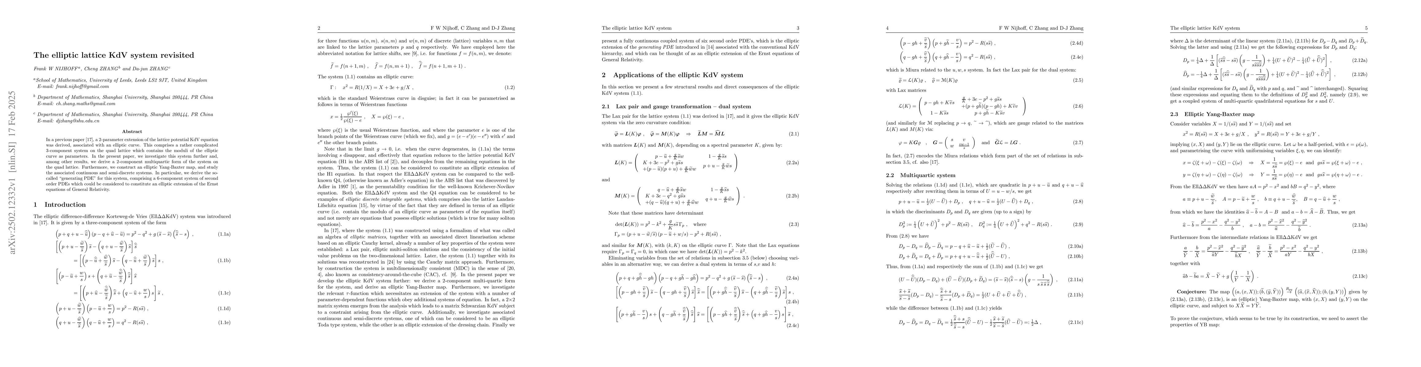 Thumbnail for The elliptic lattice KdV system revisited