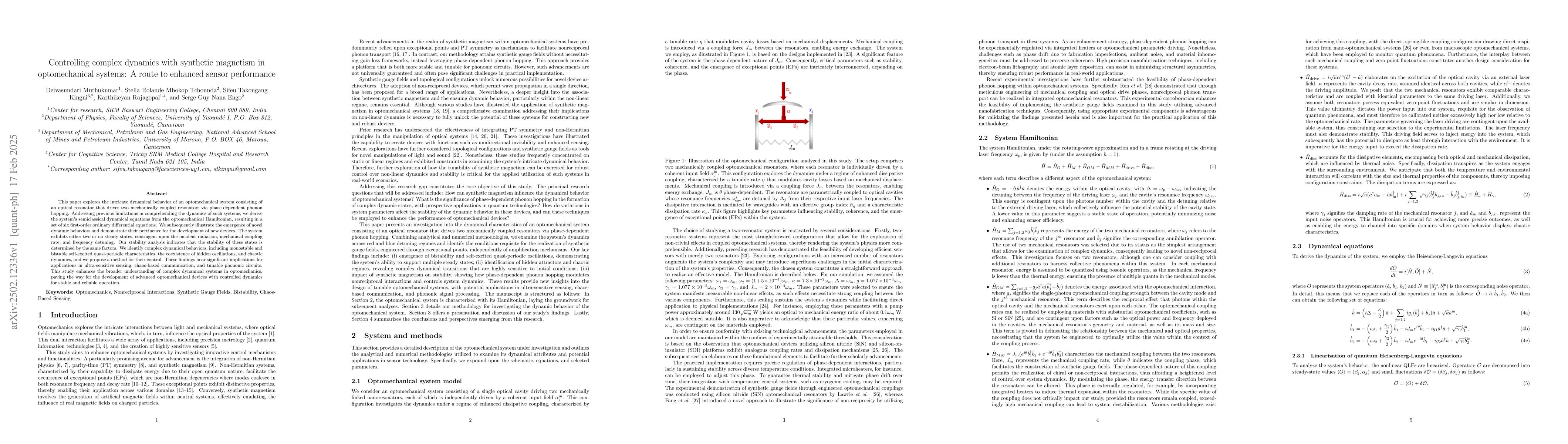Thumbnail for Controlling complex dynamics with synthetic magnetism in optomechanical
  systems: A route to enhanced sensor performance