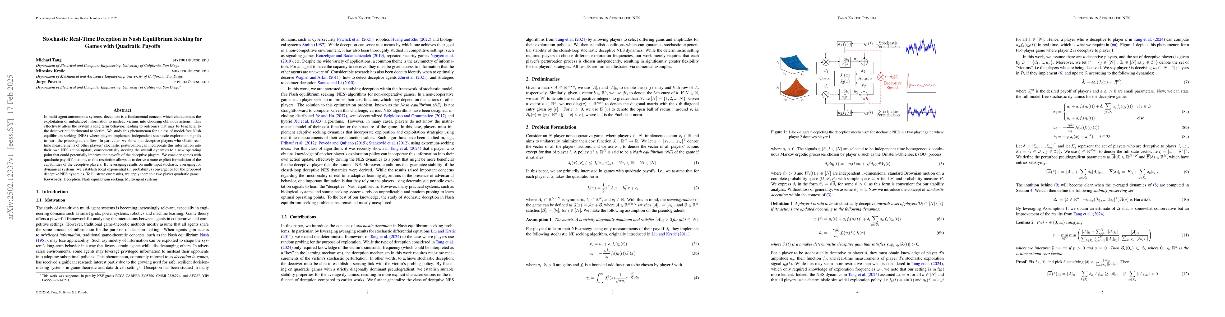 Thumbnail for Stochastic Real-Time Deception in Nash Equilibrium Seeking for Games
  with Quadratic Payoffs