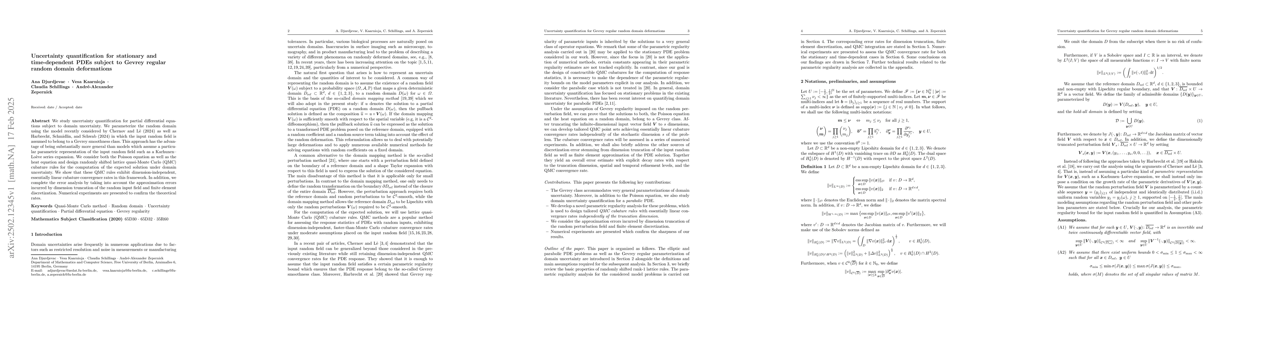 Thumbnail for Uncertainty quantification for stationary and time-dependent PDEs
  subject to Gevrey regular random domain deformations