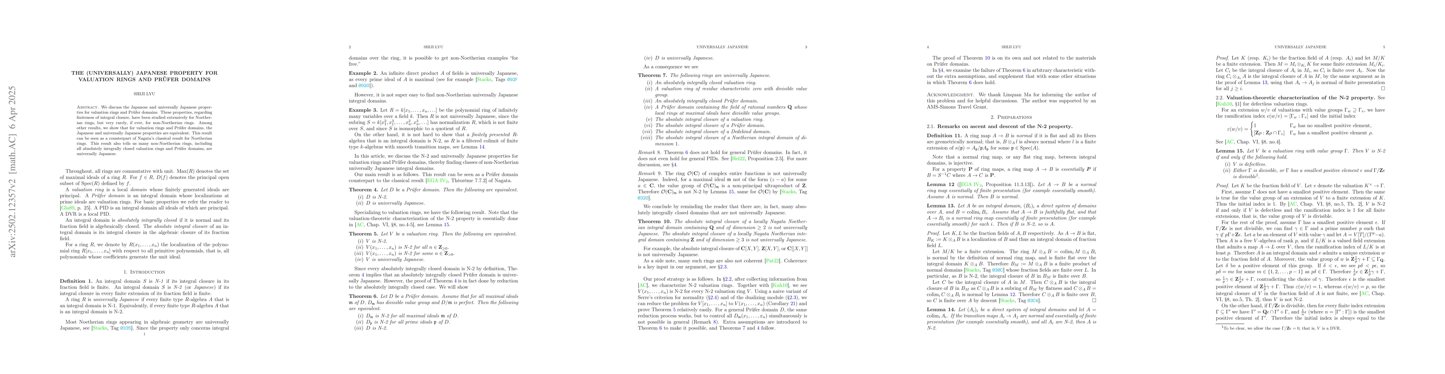 Thumbnail for The (universally) Japanese property for valuation rings and PrĂźfer
  domains