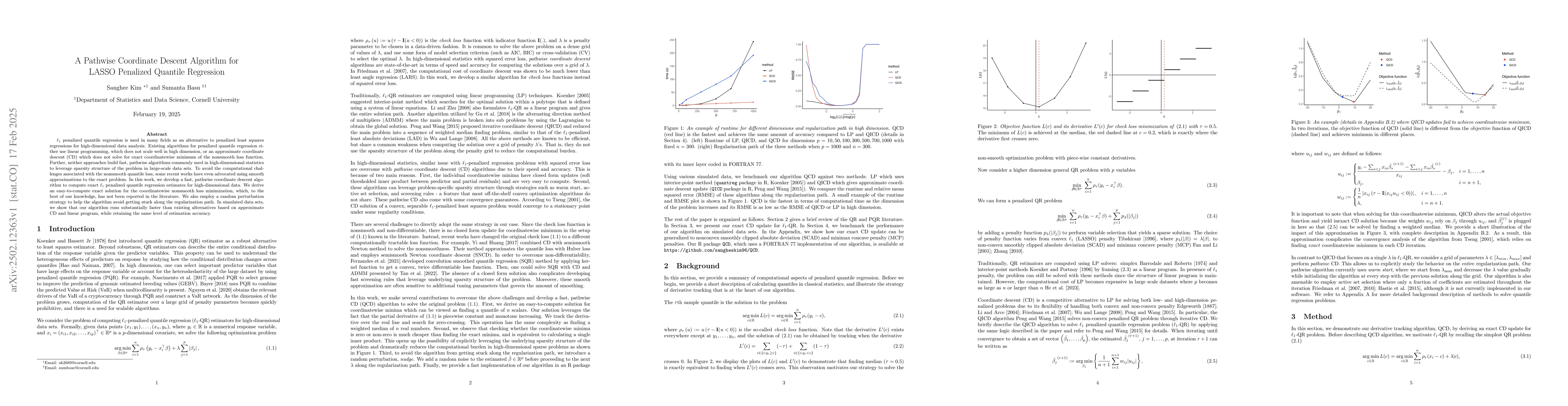 Thumbnail for A Pathwise Coordinate Descent Algorithm for LASSO Penalized Quantile
  Regression