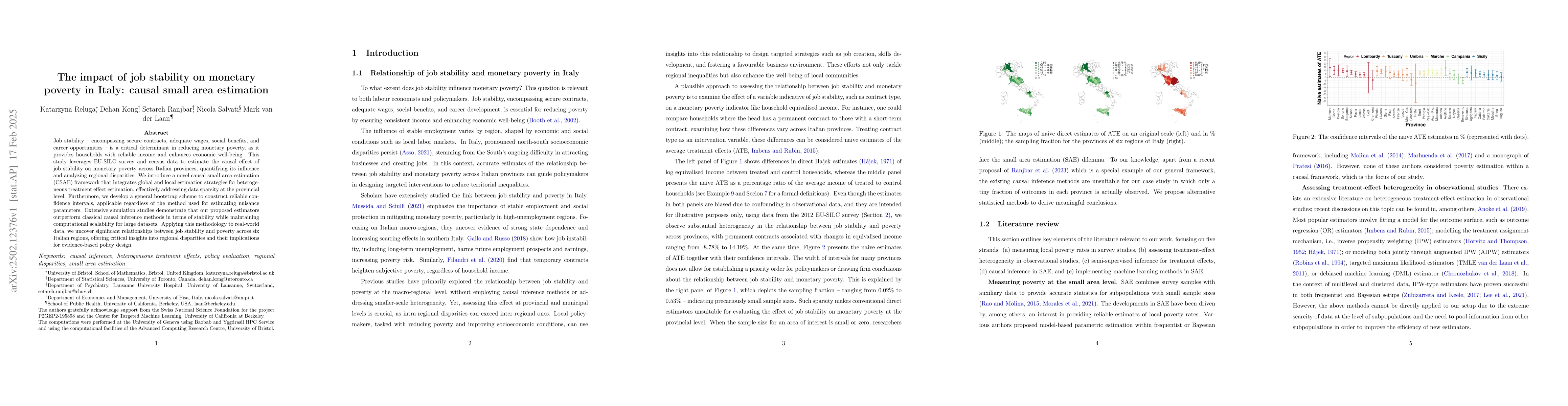 Thumbnail for The impact of job stability on monetary poverty in Italy: causal small
  area estimation