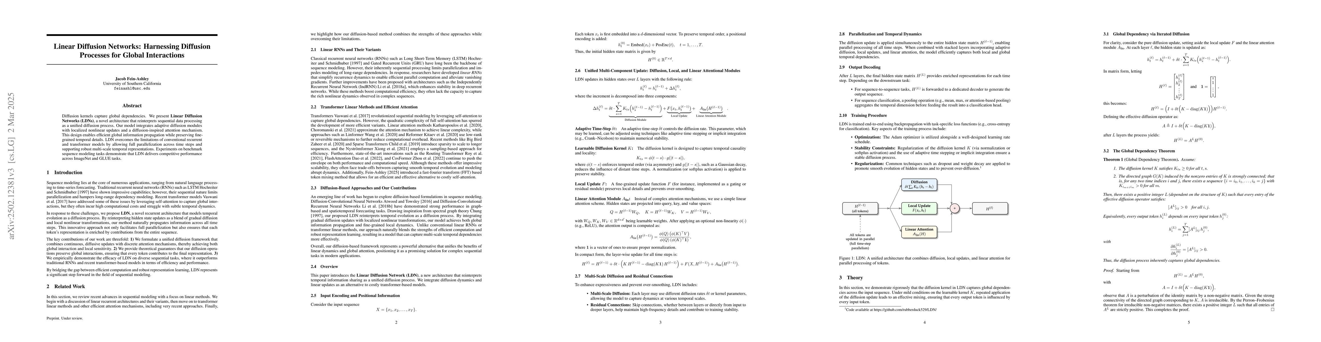 Thumbnail for Linear Diffusion Networks: Harnessing Diffusion Processes for Global
  Interactions